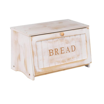 Bread Box - Vintage Wood Counter, Food Storage Bin,White