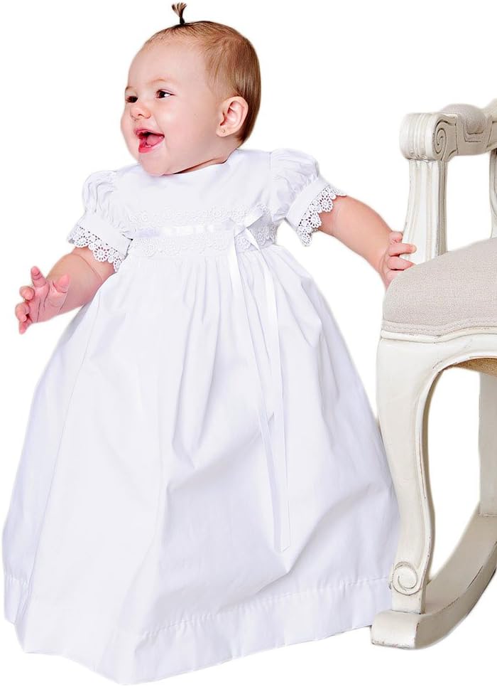Eden Girls White 100% Cotton Piece Christening Baptism Gown