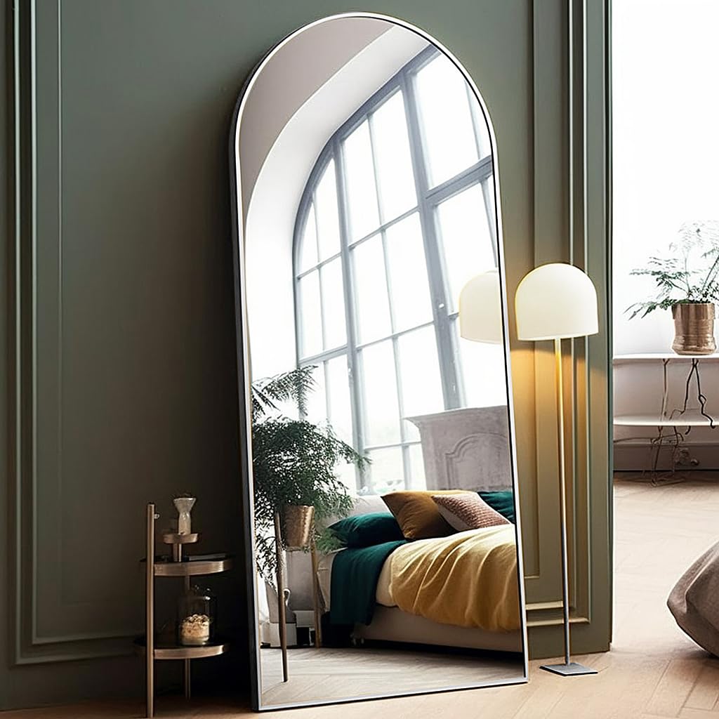 Full Length Arched Floor Mirror, 71"26" With Stand, Full Body, Large, Wall, Freestanding, Oversized, Aluminum Frame
