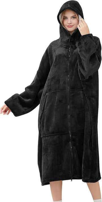 Wearable Blanket Hoodie Cozy Oversized Sweatshirt Blanket for Adult Soft Warm Hooded Blanket with Sleeves, Pocket