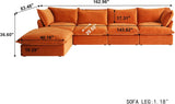 L-Shaped Sectional Couches, Modular Sectional Sofas, Modern Comfy Cloud Couch with Chaise Ottoman, Cushion Covers Removable, Two Corners and Two Middle Sofa for Living Room (Orange) A124-B0F1JR8JJV