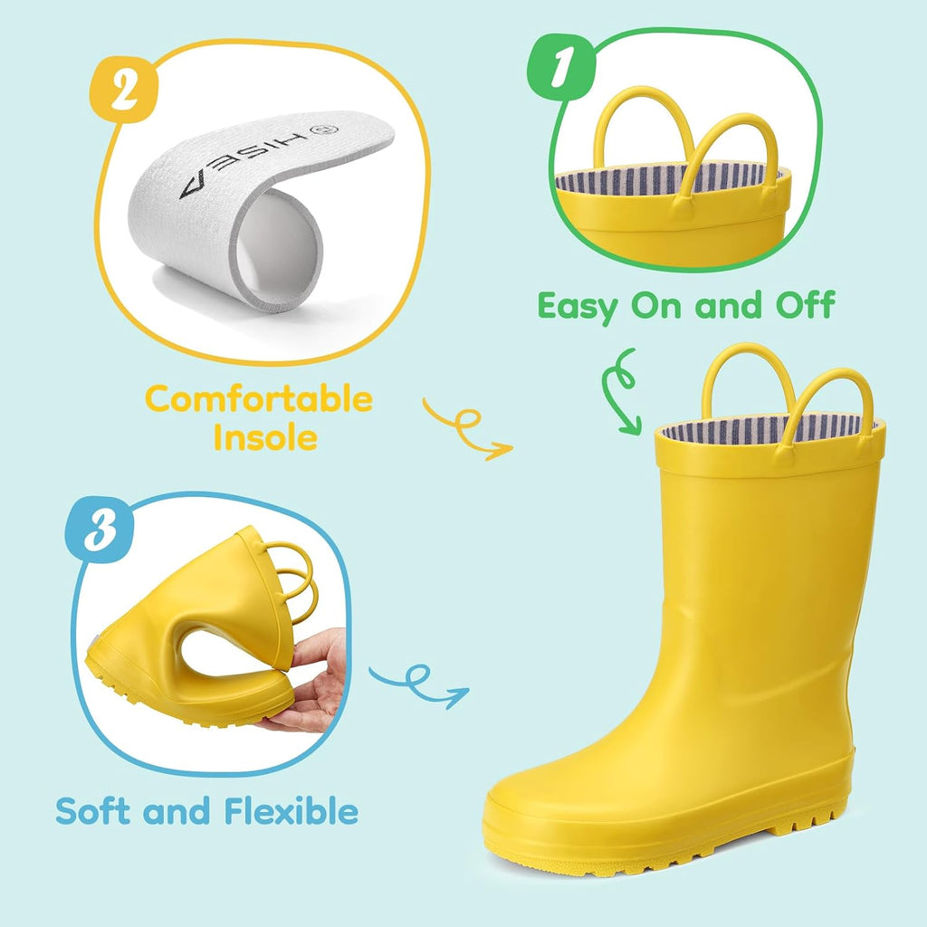 Kid's Waterproof Rubber Rain Boots for Toddlers Boys and Girls