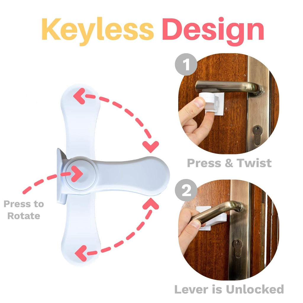 Child Proof Door Lever Lock, Baby Proofing Door Handle Lock, Minimalist Design, 3M Adhesive & No DrillingNeed, Child