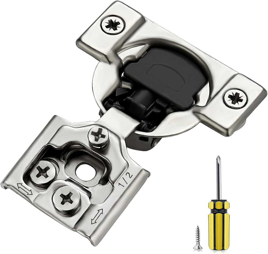 50 Pack 25 Pair 1/2 inch Overlay Soft Close Kitchen Cabinet Hinges Stainless Steel Adjustable Kitchen Hinges Satin