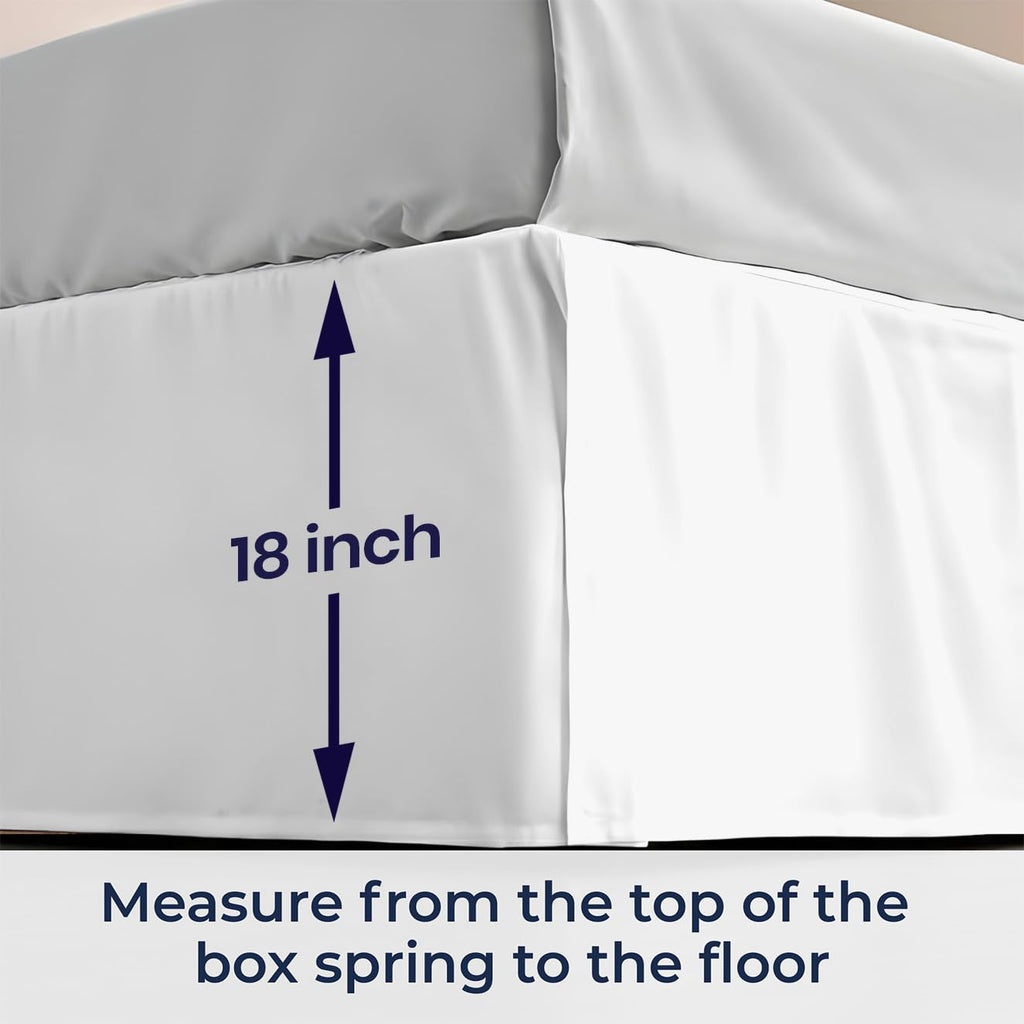 18 inch Drop Bed Skirt King Size - Platform Style with Secure Fit, Classic Tailored Look, Elegant Pleated Style Dust