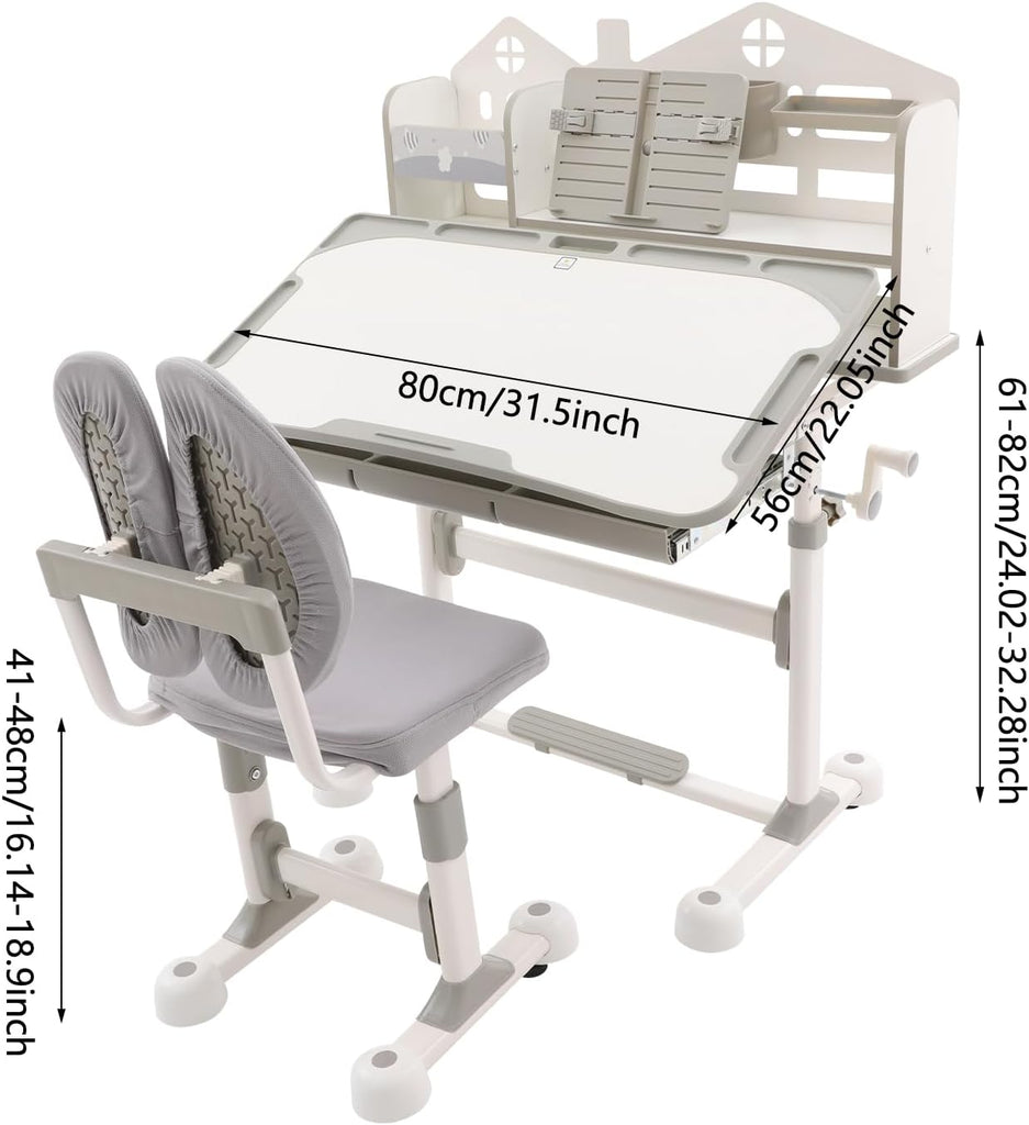 Kids Study Desk with Drawers, Multifunction Ergonomic Study Table