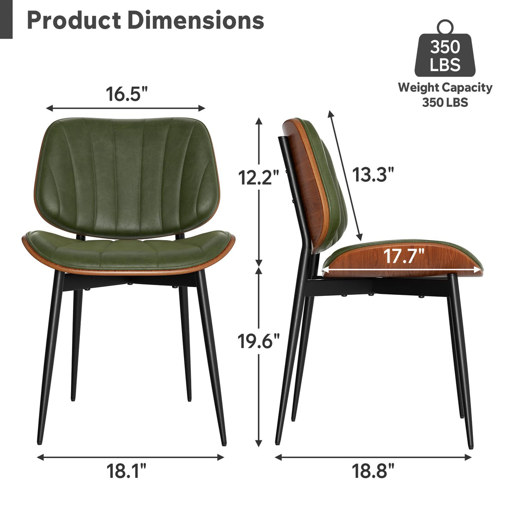 Dining Chairs Set of 6, Mid Century Modern Dining Room Chair, Upholstered Faux Leather Kitchen Chairs with Walnut