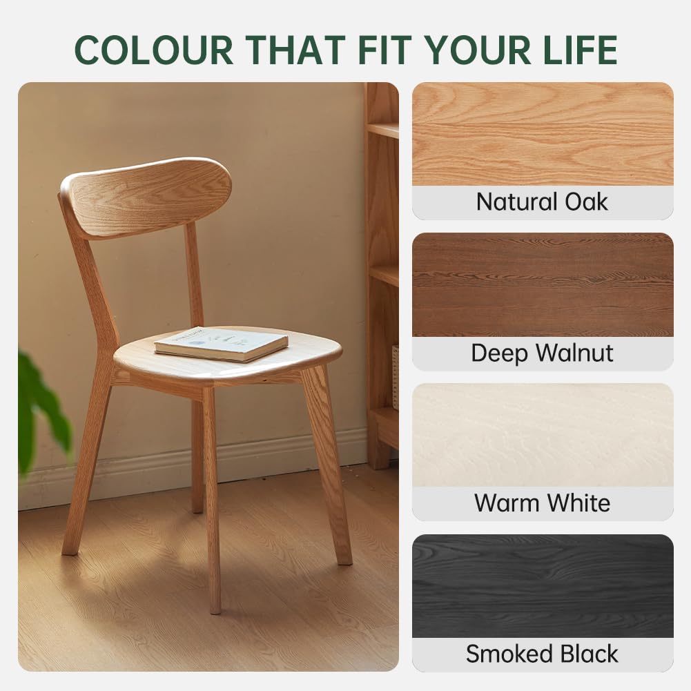 Oak Dining Chairs Set of 4, 100% Solid Wood Kitchen Chairs with Curved Backrest, Mid Century Modern & Farmhouse Side