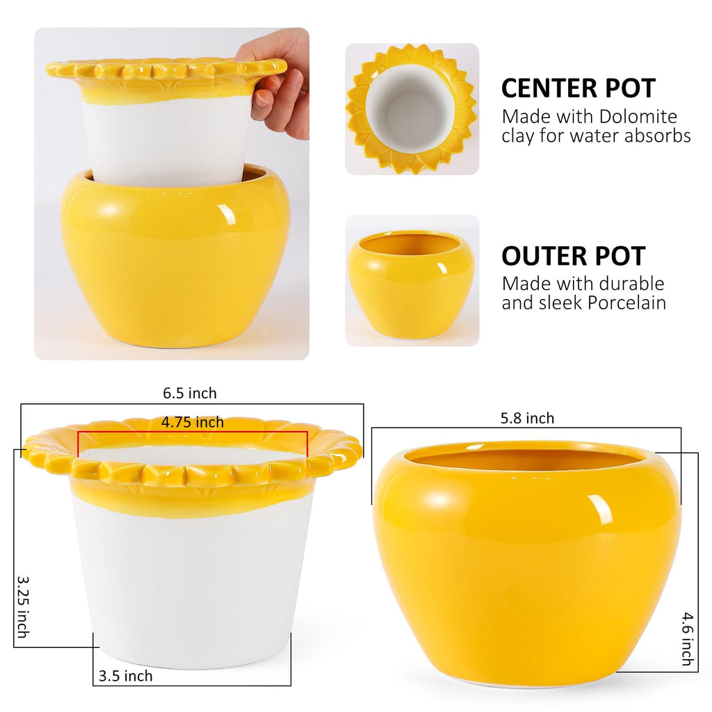 2pcs 6.5inch Design Self Watering Pot for Indoor Plants Yellow Indoor Plants Herbaceous Plants Flowers Terracotta