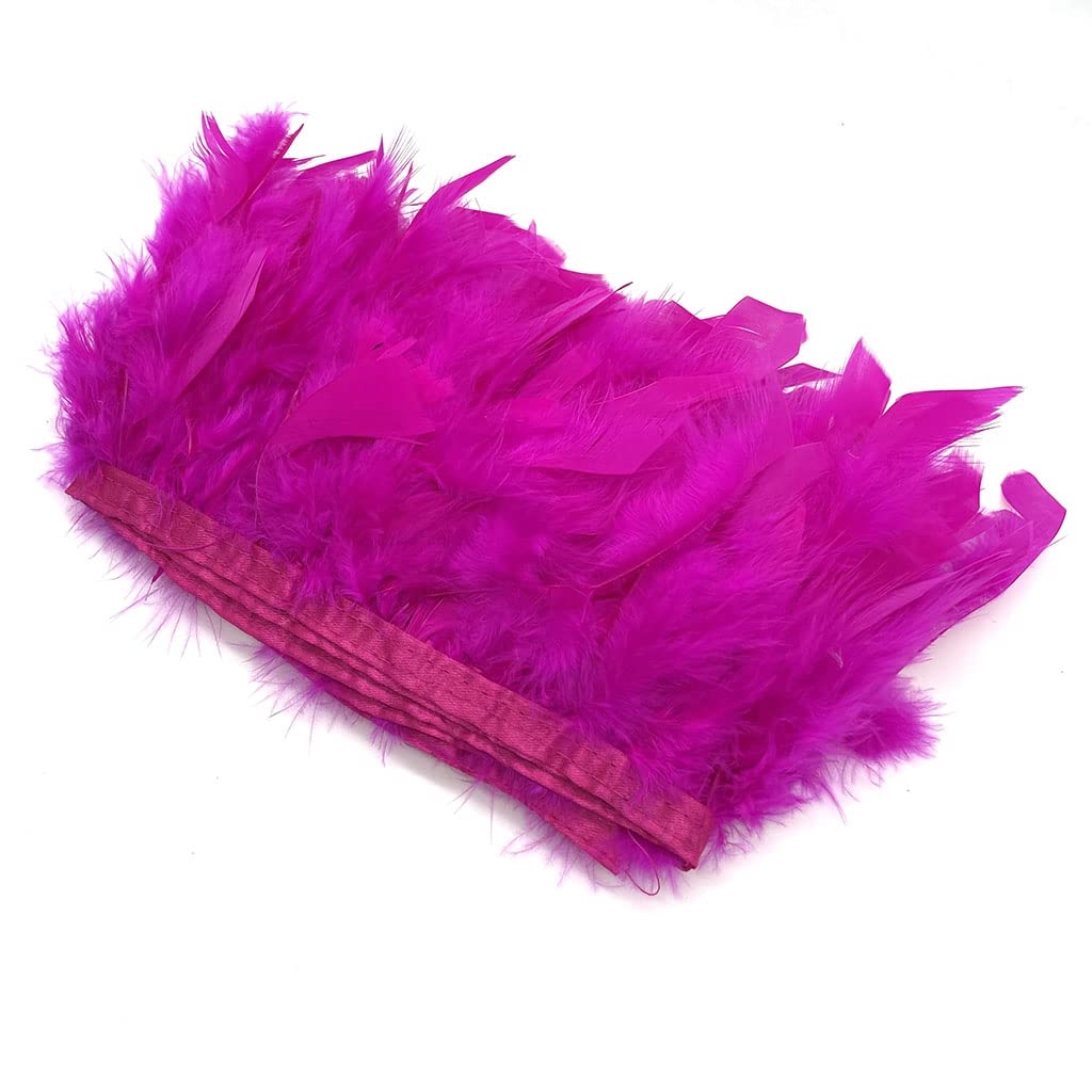 Turkey Feathers Fringe Trim for Party Clothing DIY Sewing Crafts Decoration Pack of 2 Yards (Fuchsia)