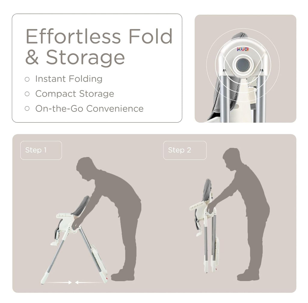 3-in-1 Foldable & Portable Baby High Chair with 2 Lockable Wheels(Grey) | 7 Height & 4 Recline Adjustable High Chairs
