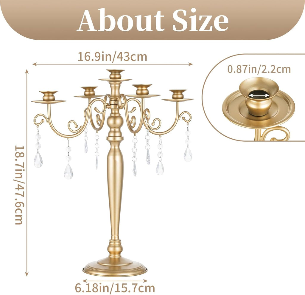 Sziqiq Gold Candelabra Candle Holder: 5 Arm Candelabras Centerpiece Table Decorationsandleholders for Dining Table