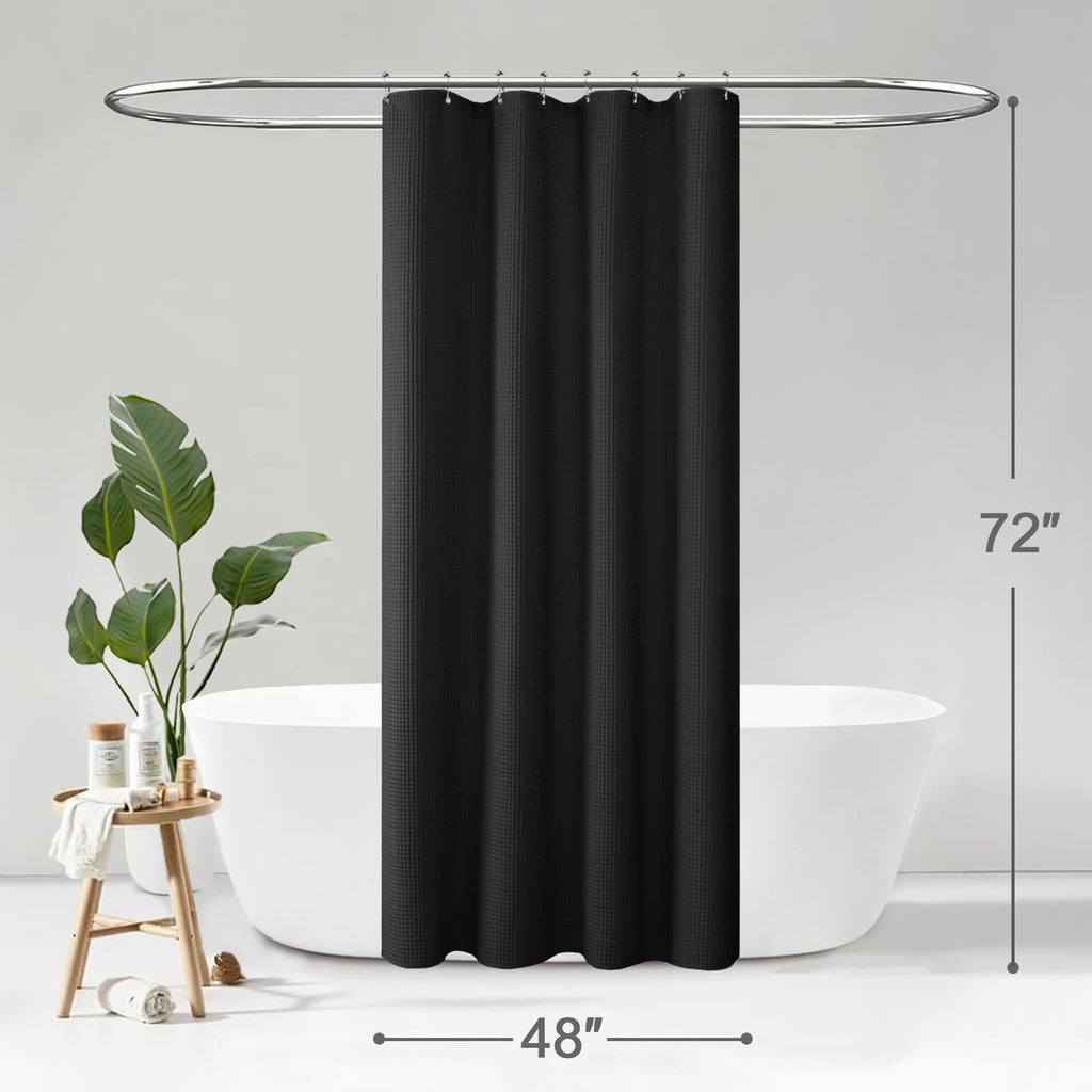 Stall Waffle Weave Shower Curtain Heavyweight Cotton Fabric Black 48Wx72L