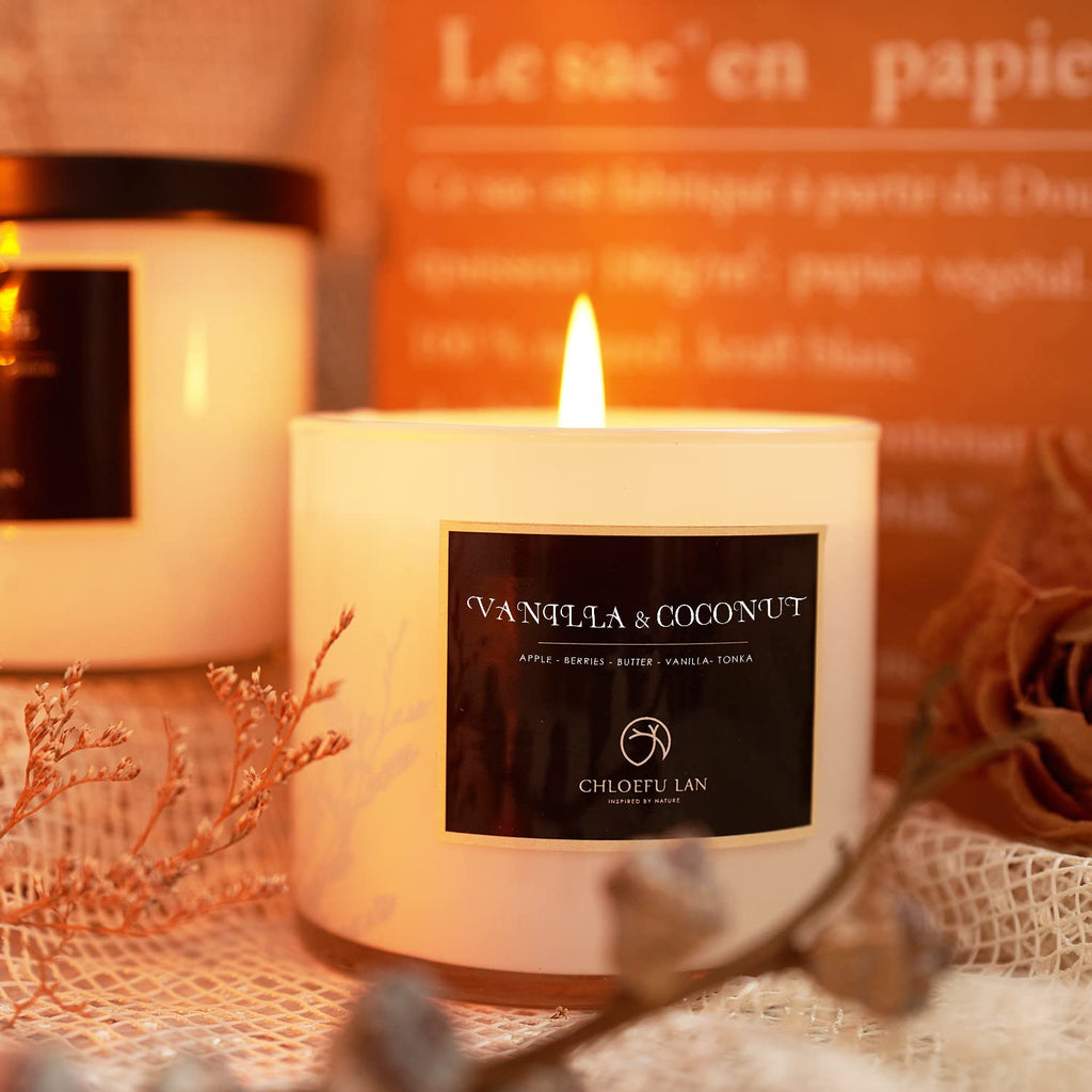 Vanilla & Coconut Scented Candle Sets Luxury Soy Jar Candle 7.1oz|45 Hour Long Lasting Burn Highly Scented Valentines