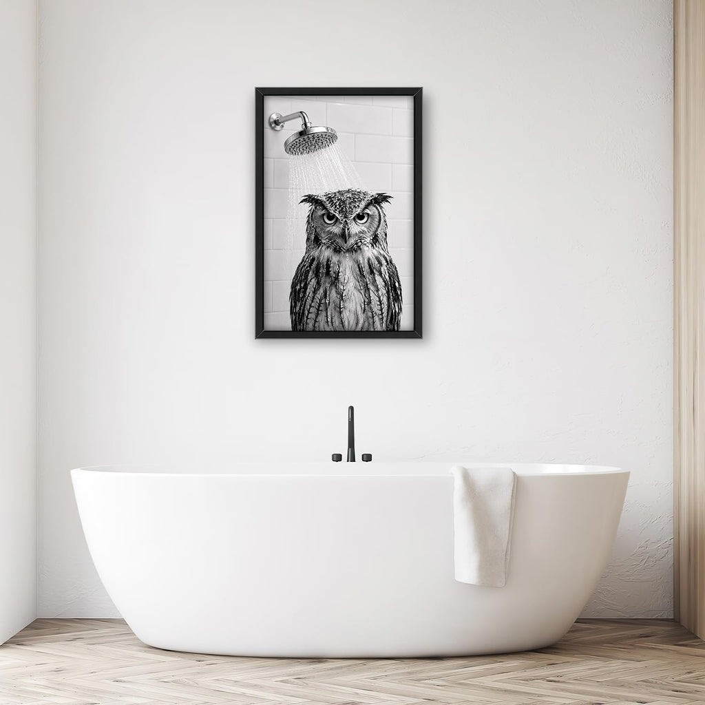 Bathroom Owl Shower Funny Wall Art Decor Pictures Painting 16"x24"