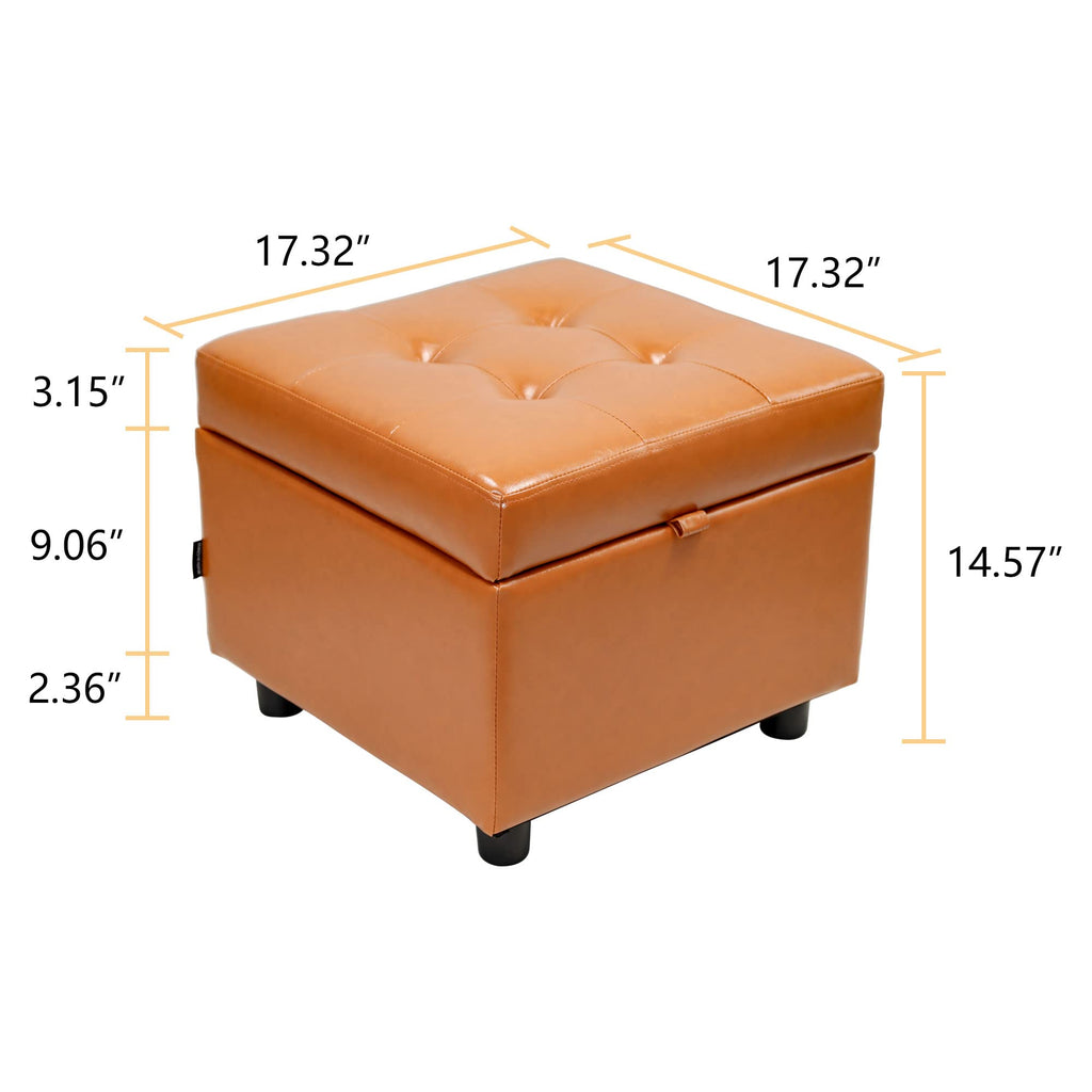Tufted Leather Square Flip Top Storage Ottoman Cube Foot Rest