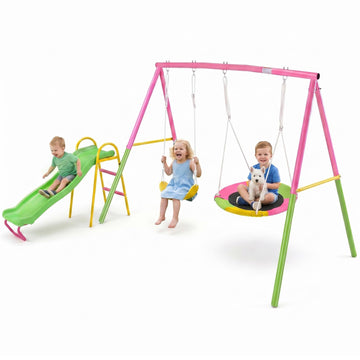 Swing Set for Backyard with Stand, Swing Heavy Duty 440lbs Metal Outdoor Swing Stand, Contain 1 Saucer & 1 Belt seat