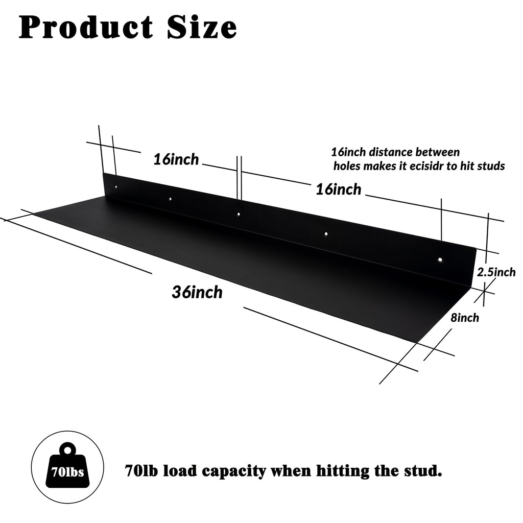 Metal Floating Shelves 36 inch Set of 2, Industrial Heavy Duty Modern Steel Wall Mounted Shelves Office Kitchen