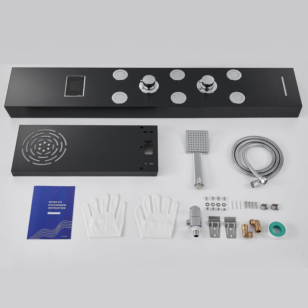 Stainless Steel Shower Panel Tower System with LED lights Black