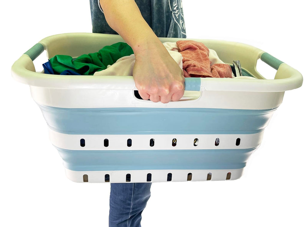 41L (10.8 Gallons) Collapsible 3 Handled Plastic Laundry Basket - Foldable Pop Up Storage Container/Organizer - Space