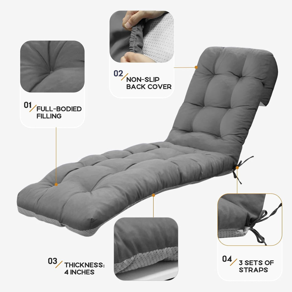 Chaise Lounge Cushions Outdoor Waterproof Lounge Chair Cushion for Outdoor Furniture Thickened Pool Lounge Cushion