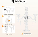 5-Arm Crystal Candelabra with Pendant, Elegant 14'' Tall Crystal Glass Candle Holder with Stable Base, Romantic Table