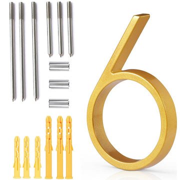 Premium 5" Floating Zinc Alloy House Numbers - Gold & Silver Starry Shine Finish, 304 Stainless Steel Screws, Long &