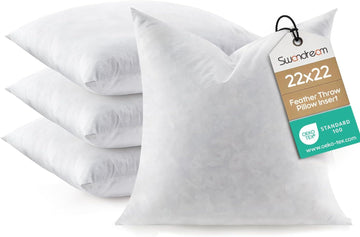 Feather Throw Pillow Inserts, Soft Fluffy Square 22 x 22 Inches Decorative Pillow Insert, Feather and Down - Set of 4