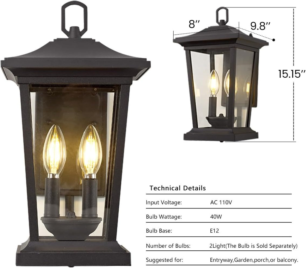 Outdoor Wall Lantern, Large Exterior Waterproof Wall Sconce Light Fixture