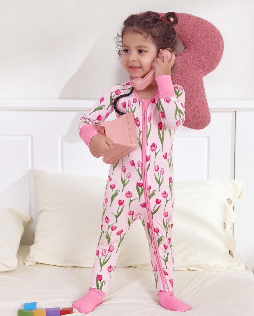 Viscose Derived from Bamboo Baby Footie Pajamas Convertible Sleeper for Baby Girl Zipper Onesie