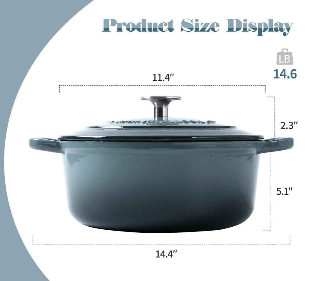 Enameled Cast Iron Round Dutch Oven with Lid Dual Handle Pot Bread Ovens, 7 Quart, Slateblue