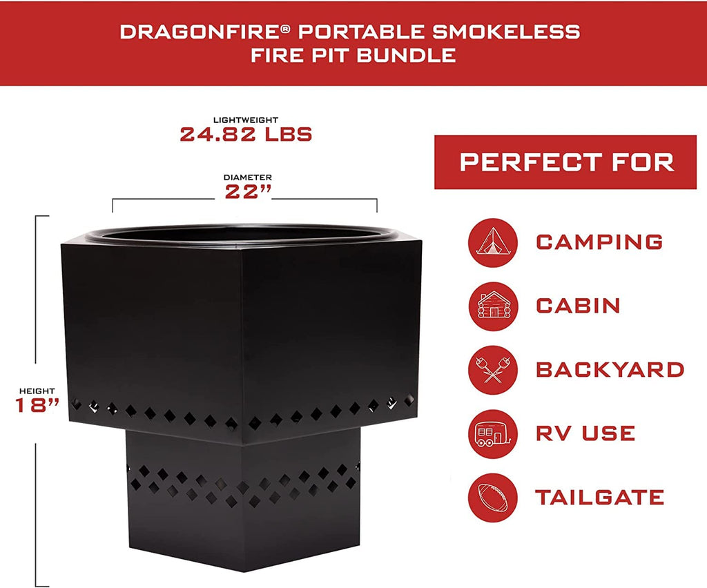 Portable Smokeless Firepit, Accessories Included: Base Stand and Carrying Case. Wood Pellet/Log Burning Outdoor Fire