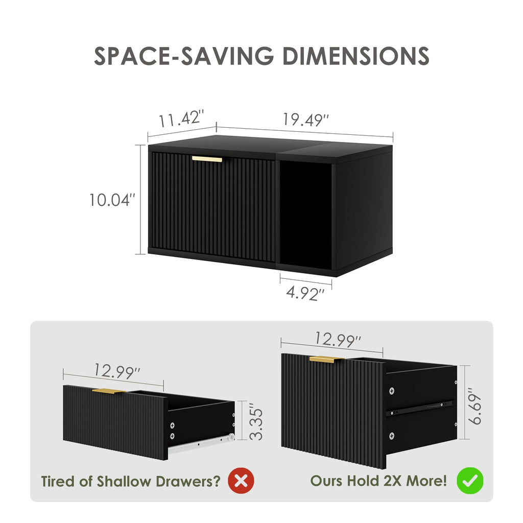Floating Nightstand, Wall Mounted Floating Bedside Table with Storage Drawer and Open Shelf, Modern Bedroom