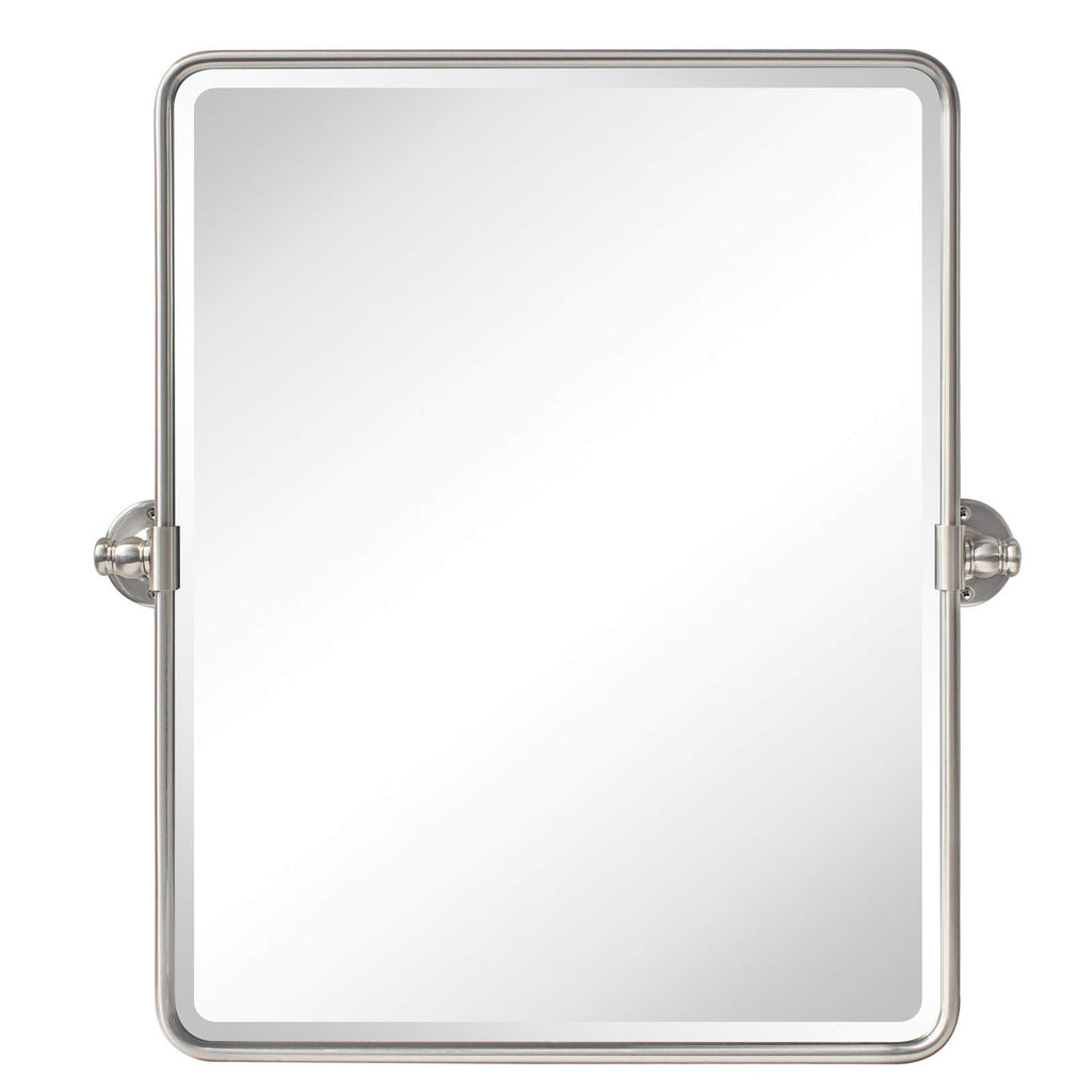 Farmhouse Nickel Metal Framed Pivot Rectangle Bathroom Mirror Rounded Rectangluar Tilting Beveled Vanity Mirrors for