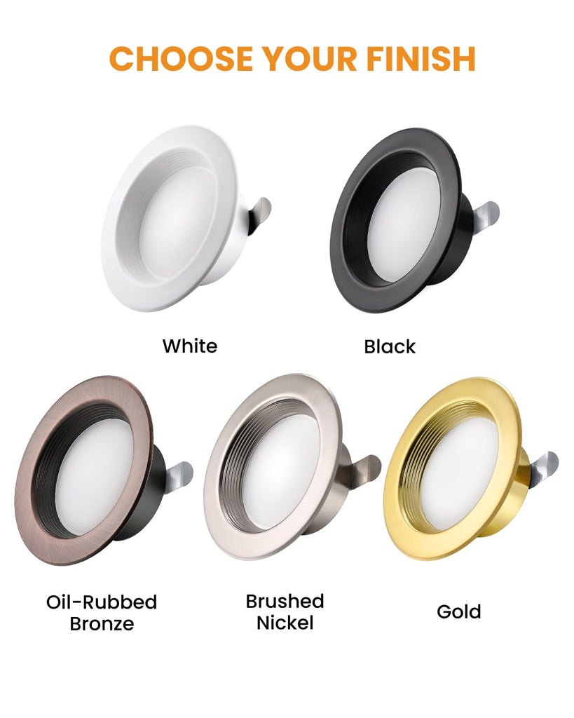 Premium Metal 4 Inch LED Recessed Lights - Retrofit Baffle Can Lighting, 800LM 9W 5CCT Selectable (2700K-6000K)