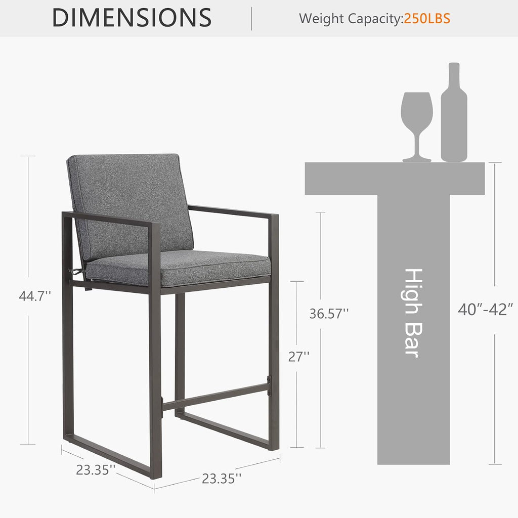 Outdoor Swivel Bar Stools Set of 4, Patio Bar Height Swivel Stools with Cushions Balcony Backyard, Grey