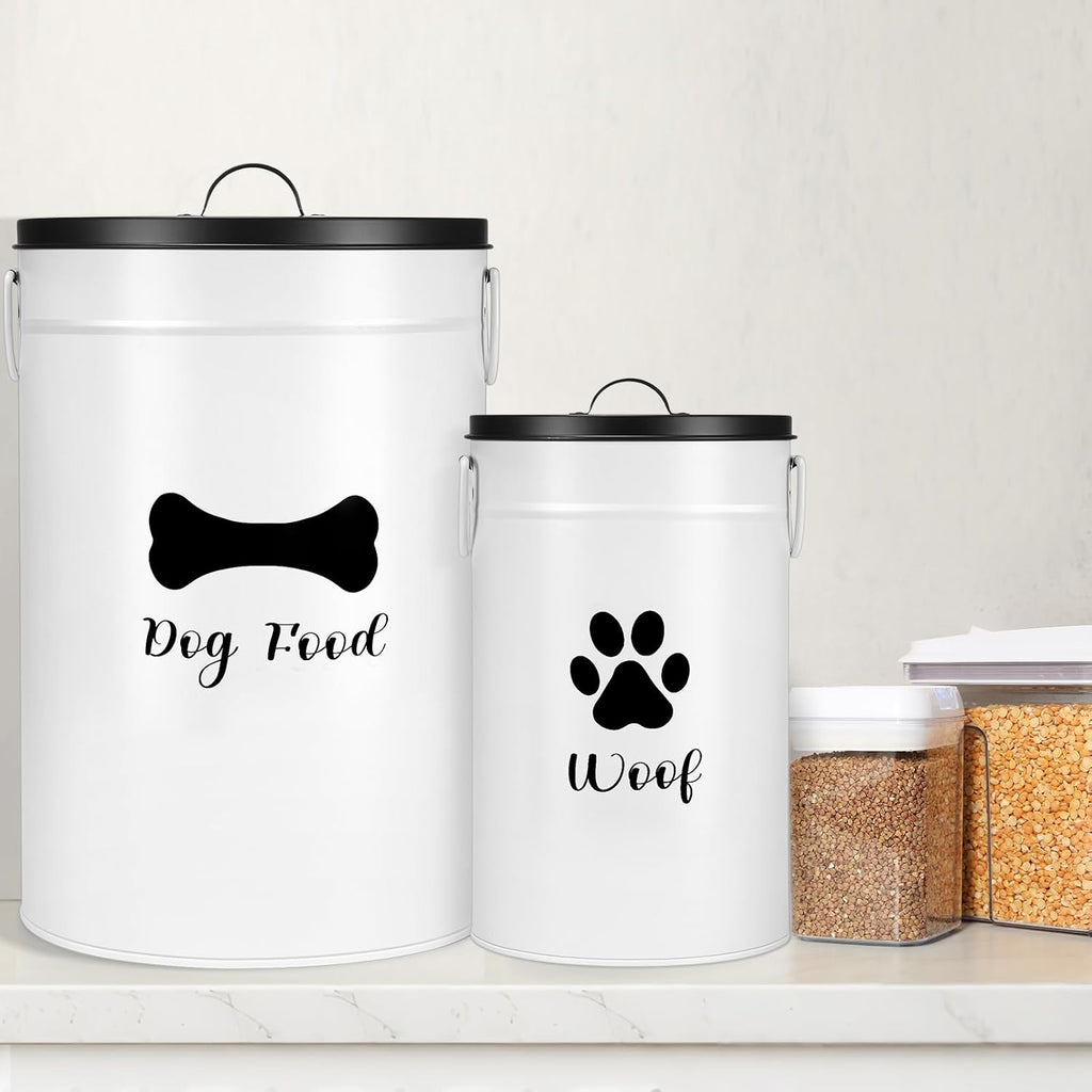 Extra Large 30+14 lb Metal Dog Food Storage Containers, White