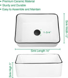 Ceramic Rectangular Bathroom Vessel Sink, 16'' x 12'' Above Counter Porcelain Small Sink with Faucet Combo, White Body with Black Trim on The Top A131-B08S47Q9NQ