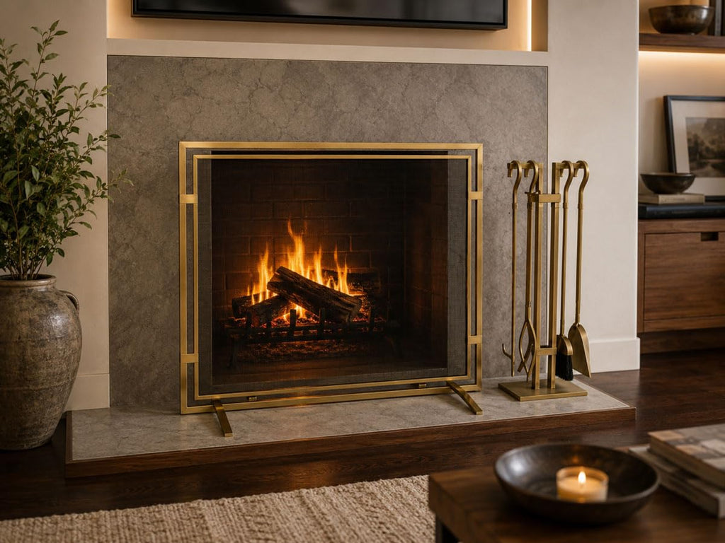 Sinclair Fireplace Tool Set, Burnished Brass, 20 Pounds