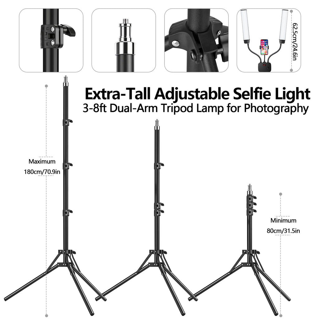 Selfie Light with 75'' Tripod Stand, Dimmable 3 Color LED Dual Arms Ring Light with Phone Holder & Carry Bag for Lash