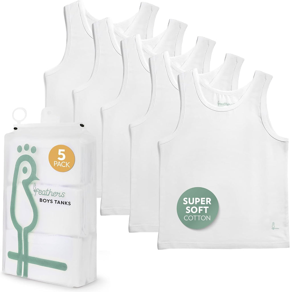 Boys White Tank Top Cotton Undershirts 5 Pack