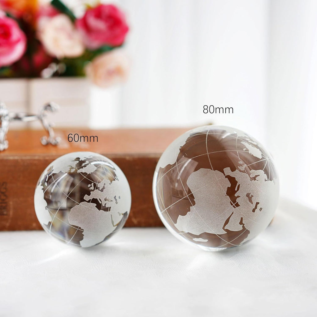 3.15in Crystal Earth Globe with Stand Glass World Globe Paperweight