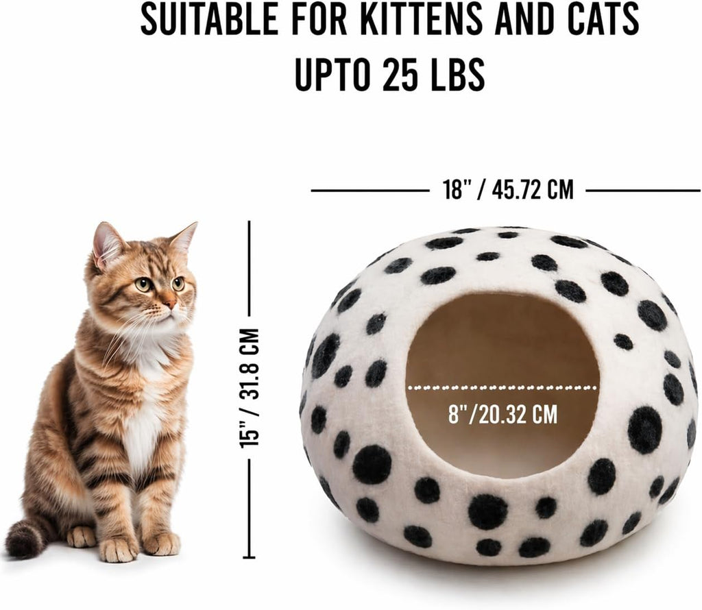 Large Wool Cat Bed Cave - Extra Warm Kitty Beds Handcrafted Kitten Caves Bed for Indoor Cats - Eco-Friendly Felt