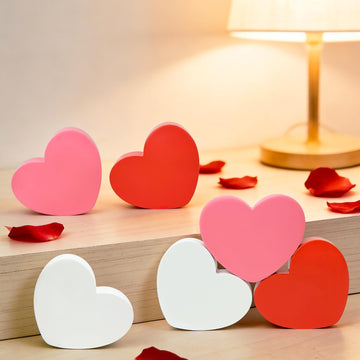 Valentines Day Hearts Decorations for the Home Table , Red Pink White Wooden Heart Shaped Signs for Tiered Tray - Set of 6