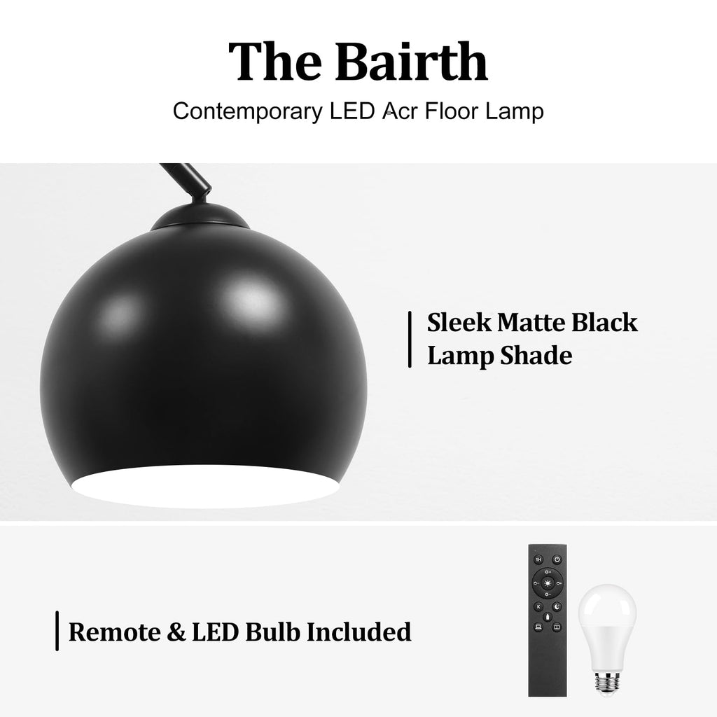 77" Arc Floor Lamp, Upgraded Black Standing Lamp with Remote