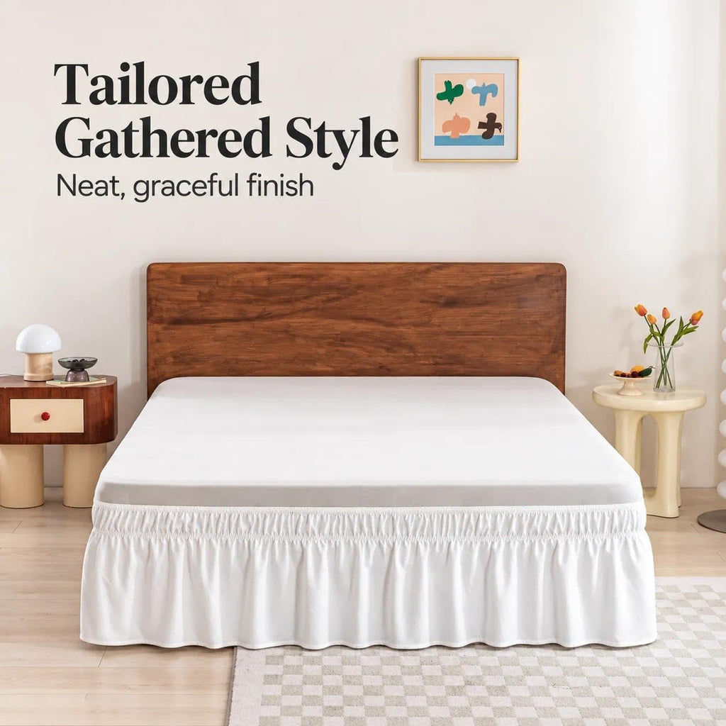 Wrap Around Bed Skirt - Full Size Bed Skirt with 15 Inch Drop, Ivory