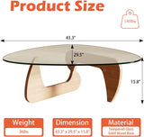 Modern Coffee Table and Small Spaces, 43.3" x 29.5" x 15.8" Triangle Tempered Glass Table Top and Eco-Friendly Solid