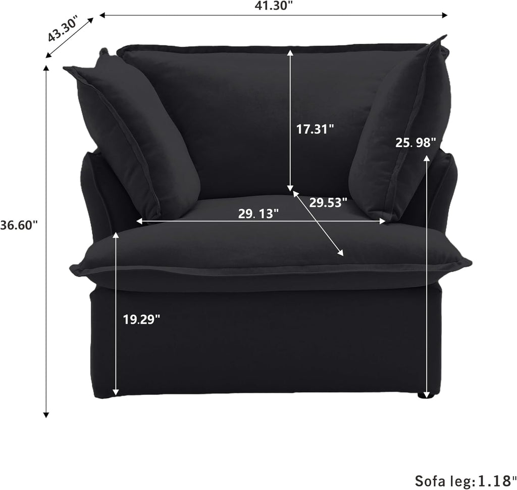 Modern Comfy Couch Chair with Thick Cushion, Couch Single Accent Chair Deep Seat Sofa Couches, Hemp Velvet Sofas Furniture for Small Spaces Living Room Bedroom Office Apartment (Black) A124-B0CLZHT44K