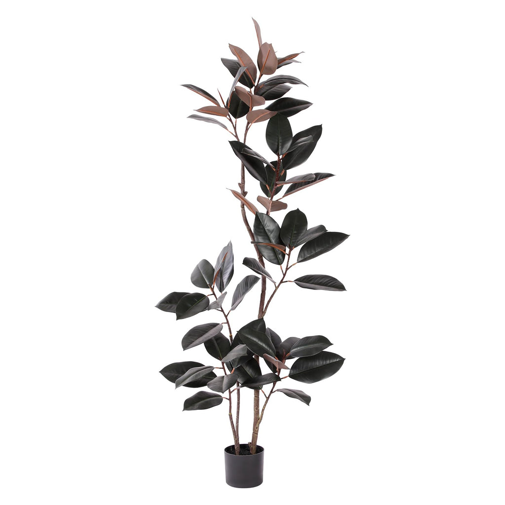 Artificial Rubber Tree 5FT Tall Faux Plants Indoor Artificial Trees Potted - Fake Tree with White Planter Large Floor