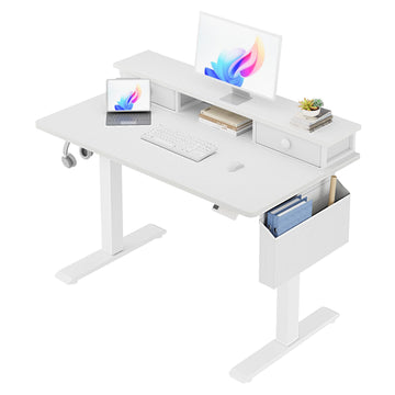 White Electric Standing Desk with Drawers, 40 Inch